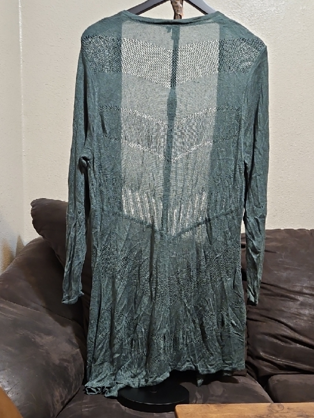 Lightweight Open-Front Green Women's Cardigan - Picture 5 of 9